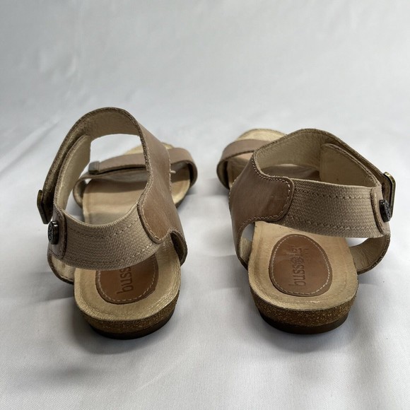Bussola Maynila Women's Beige Leather Sandals Size 40 US 9 Flats Cork Tan Straps - Picture 9 of 14